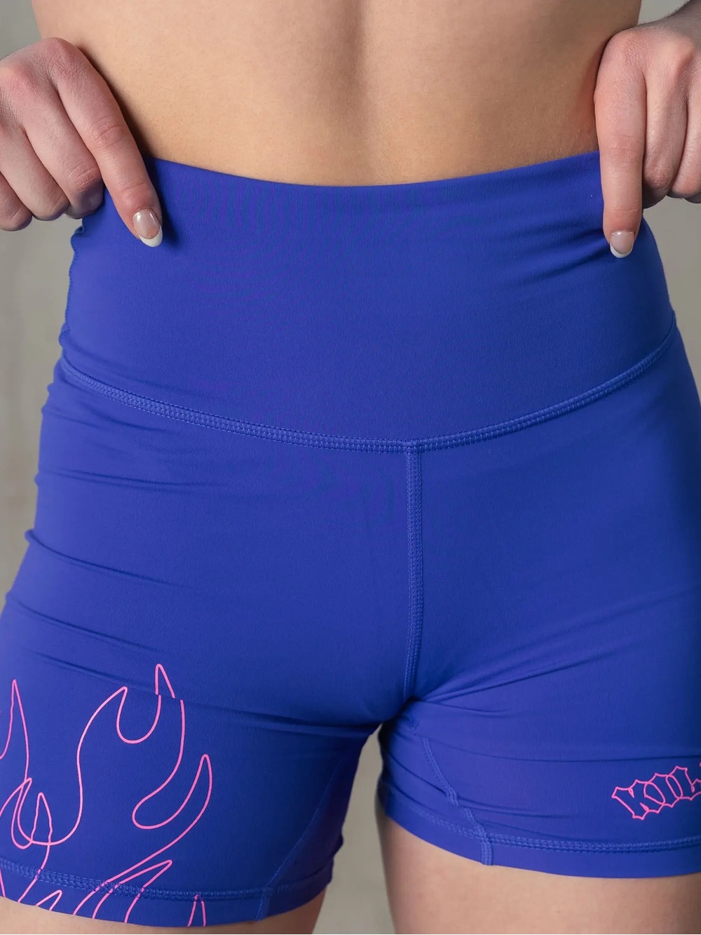 Kill Crew Cobalt Blue High-Waist Bike Shorts with Pink Flame Accent